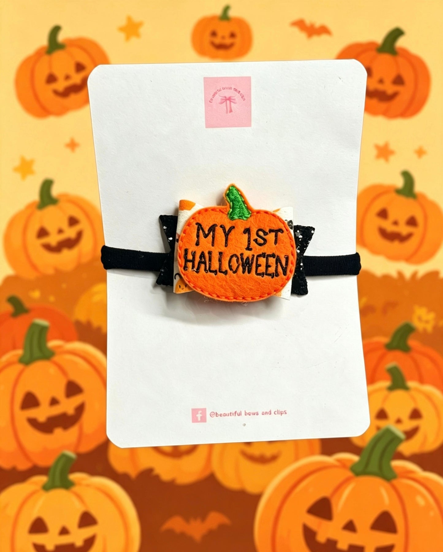 My first halloween orange pumpkin hair bow
