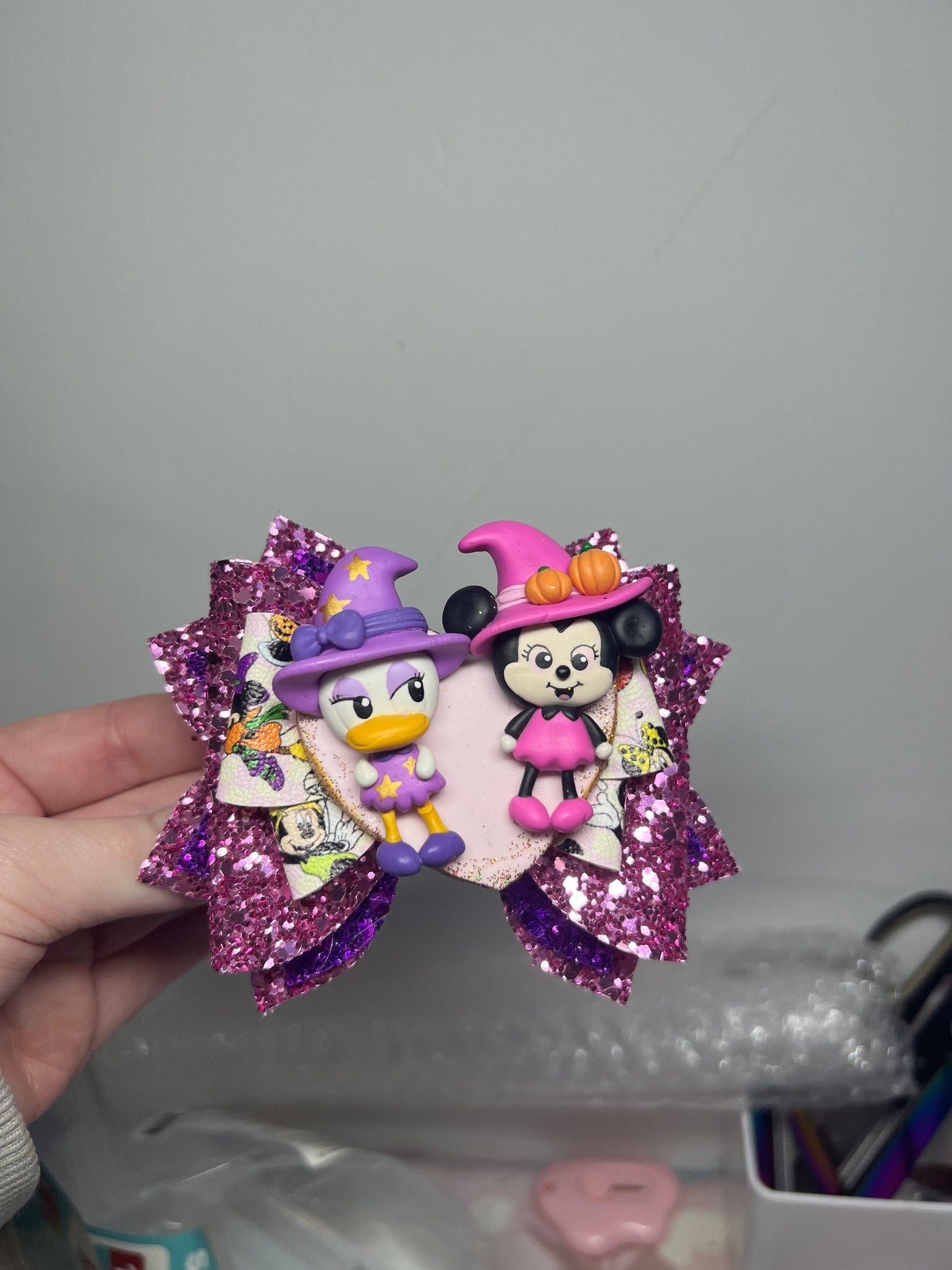 Minnie and daisy Halloween hair bow