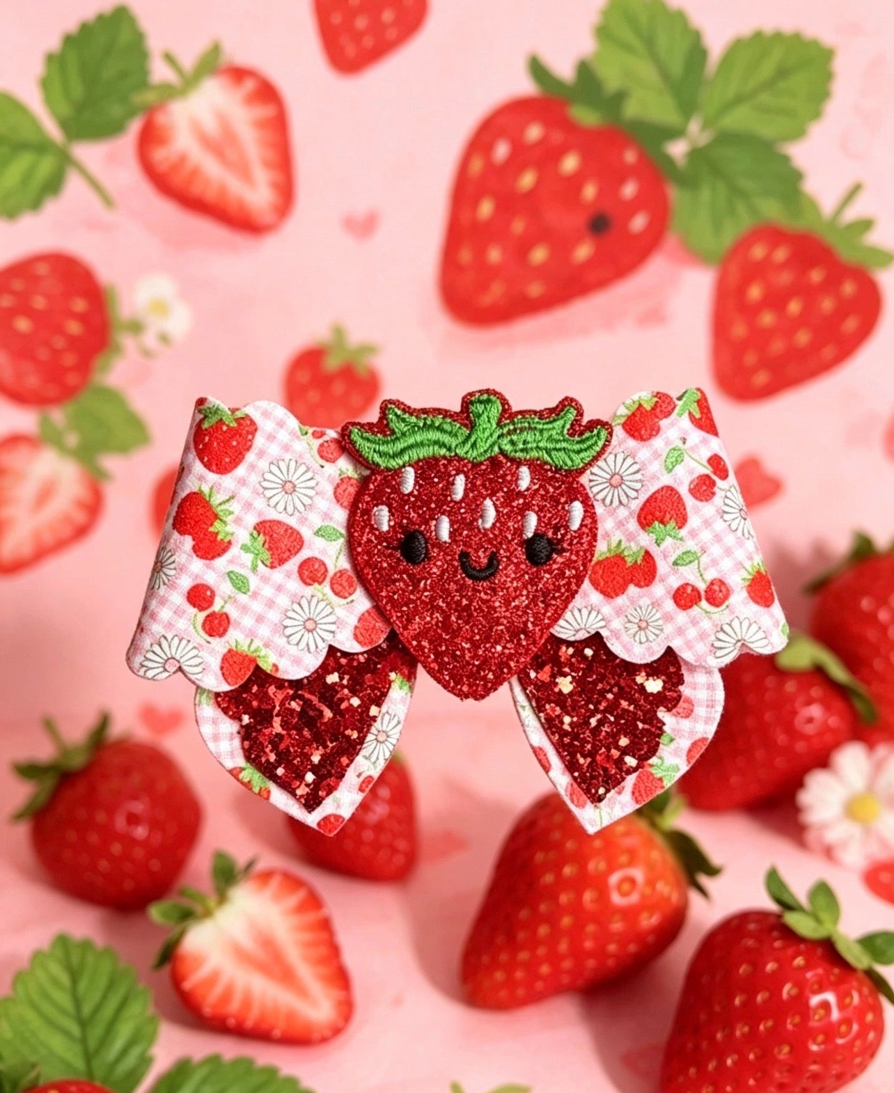 Strawberry feltie hair bow