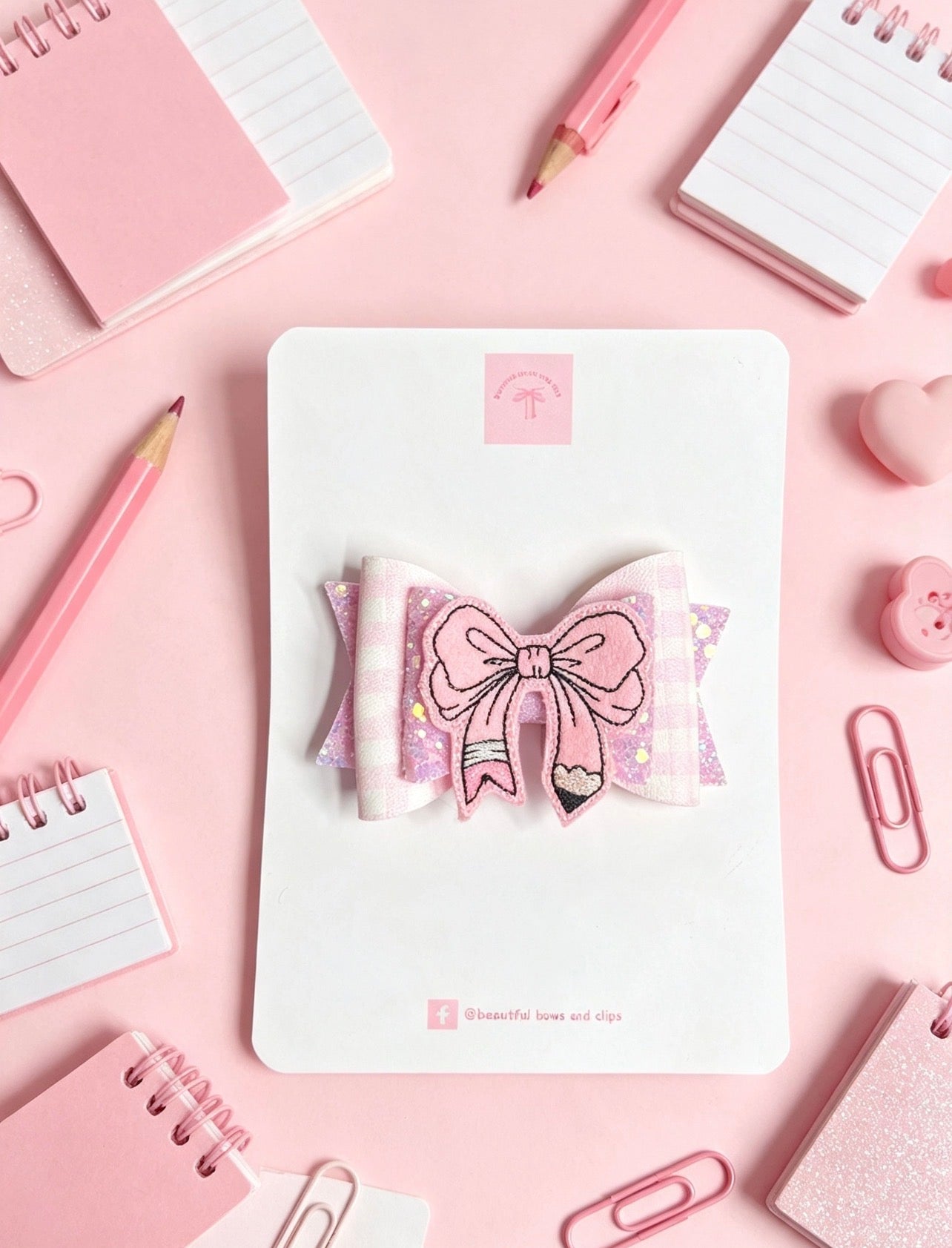 Rose pink school hair bow