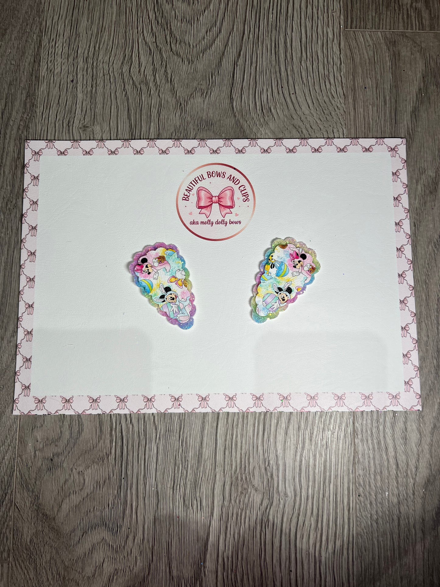Minnie and Mickey Easter hair clip set