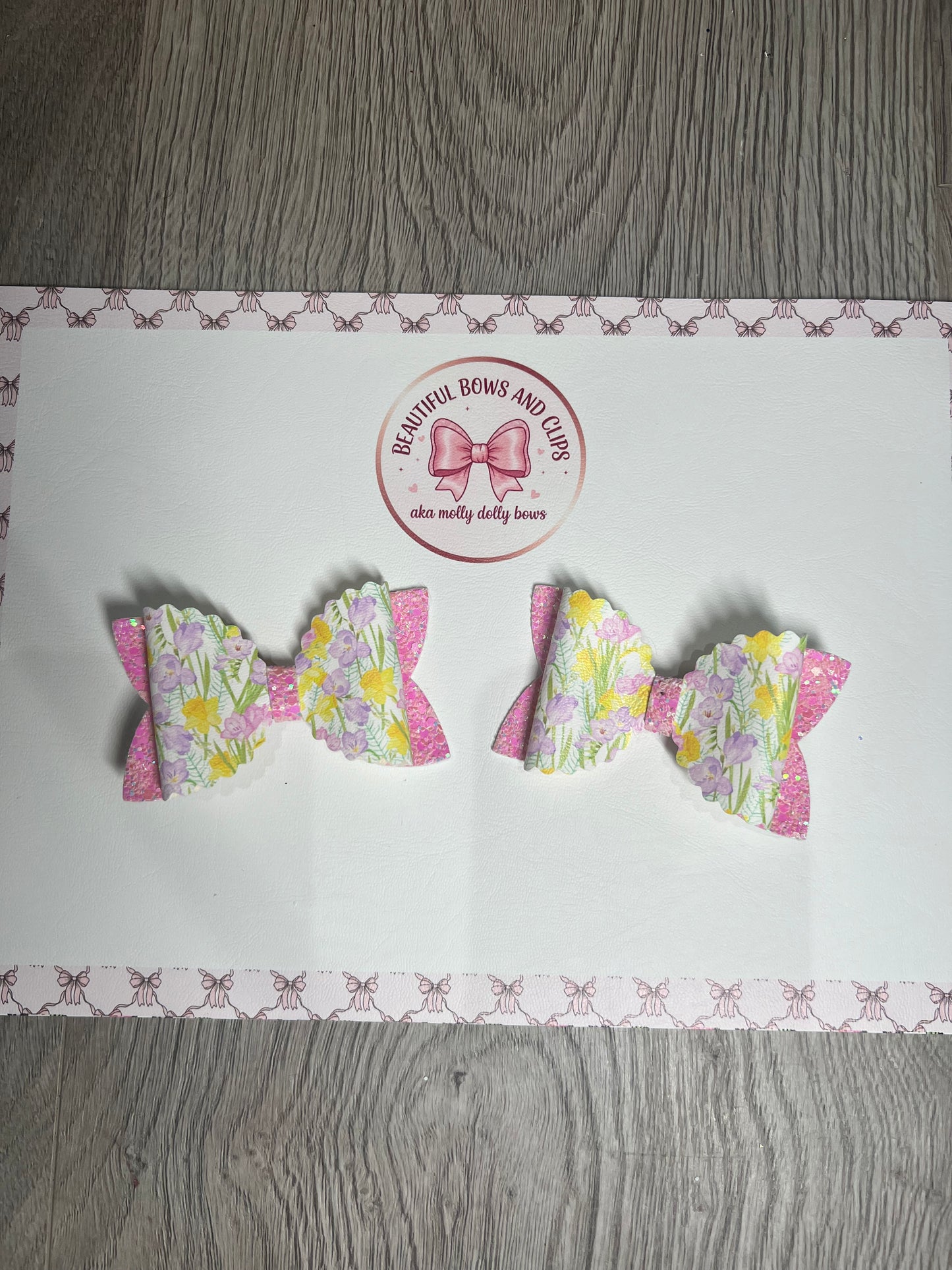 Pink lemon and purple floral hair bow set