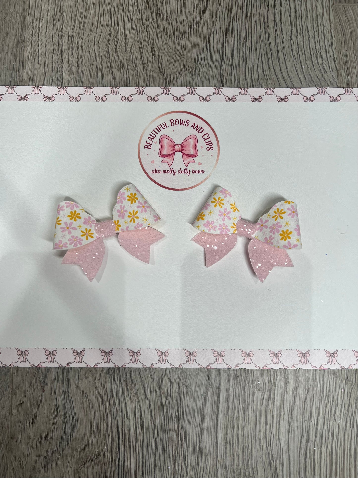 Pink and orange floral hair bow set