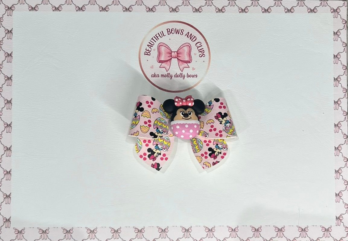 Minnie egg Easter clay bow