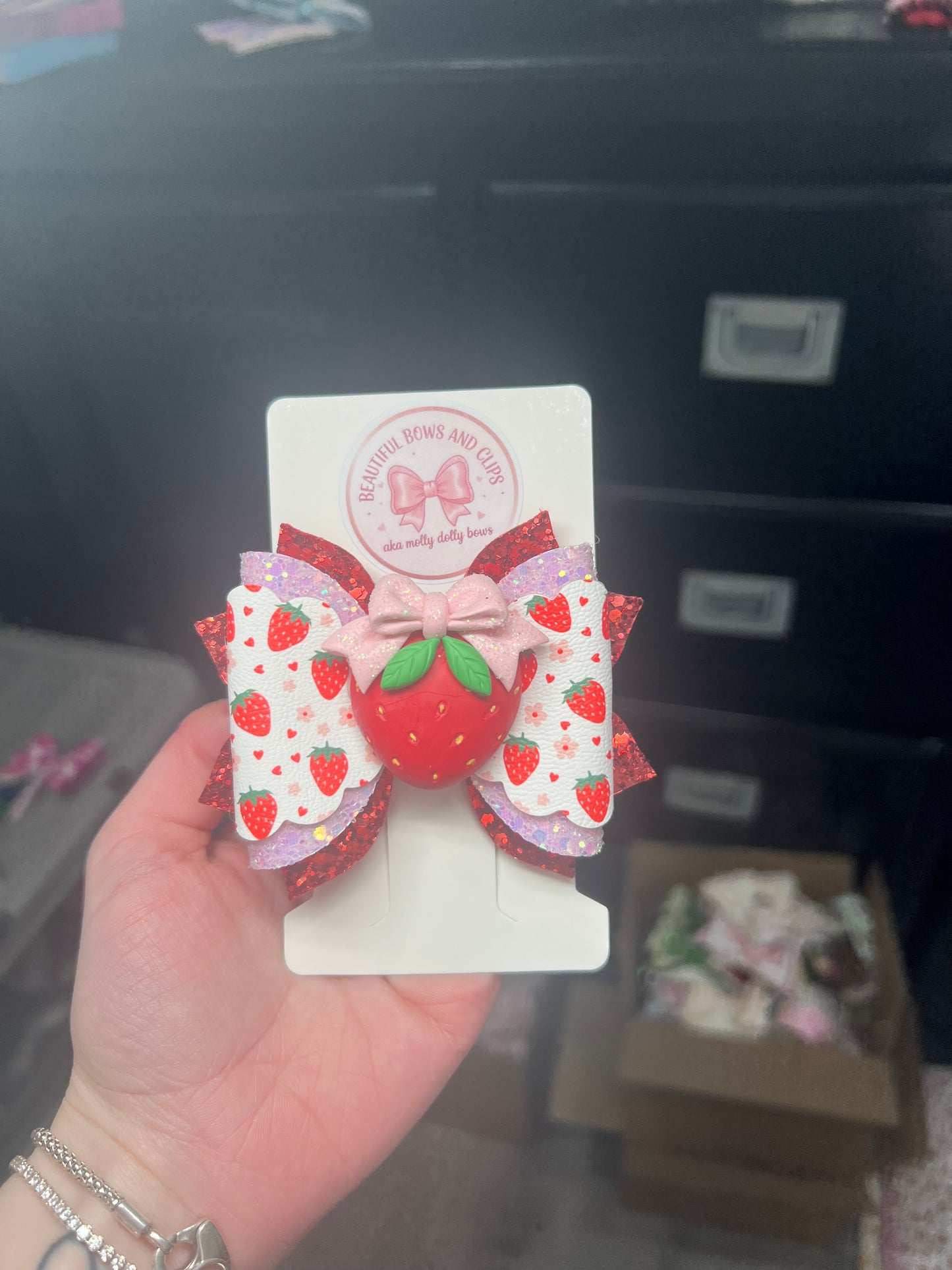 Strawberry light pink clay hair bow