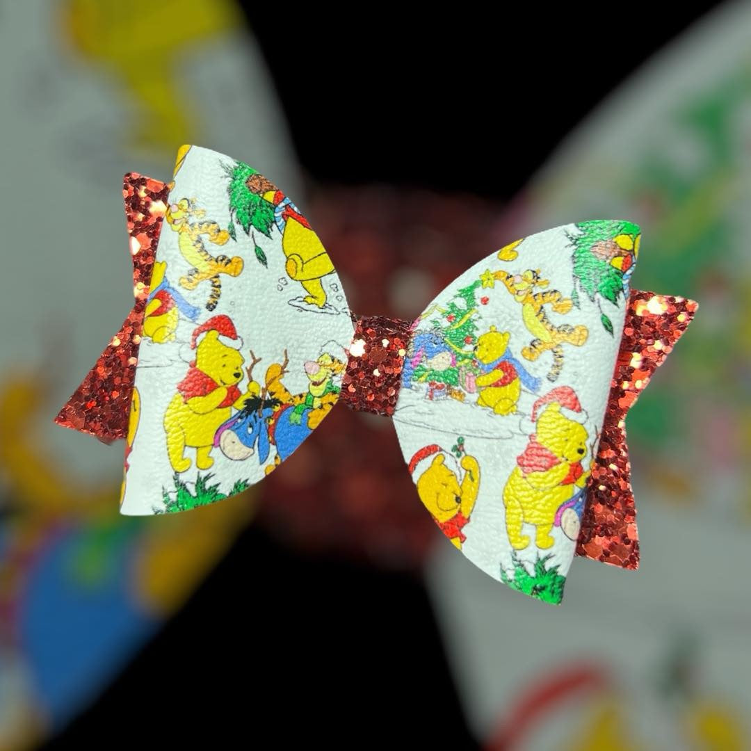Pooh bear Christmas hair bow