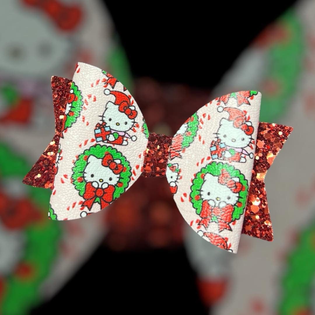 Hello cat Christmas hair bow
