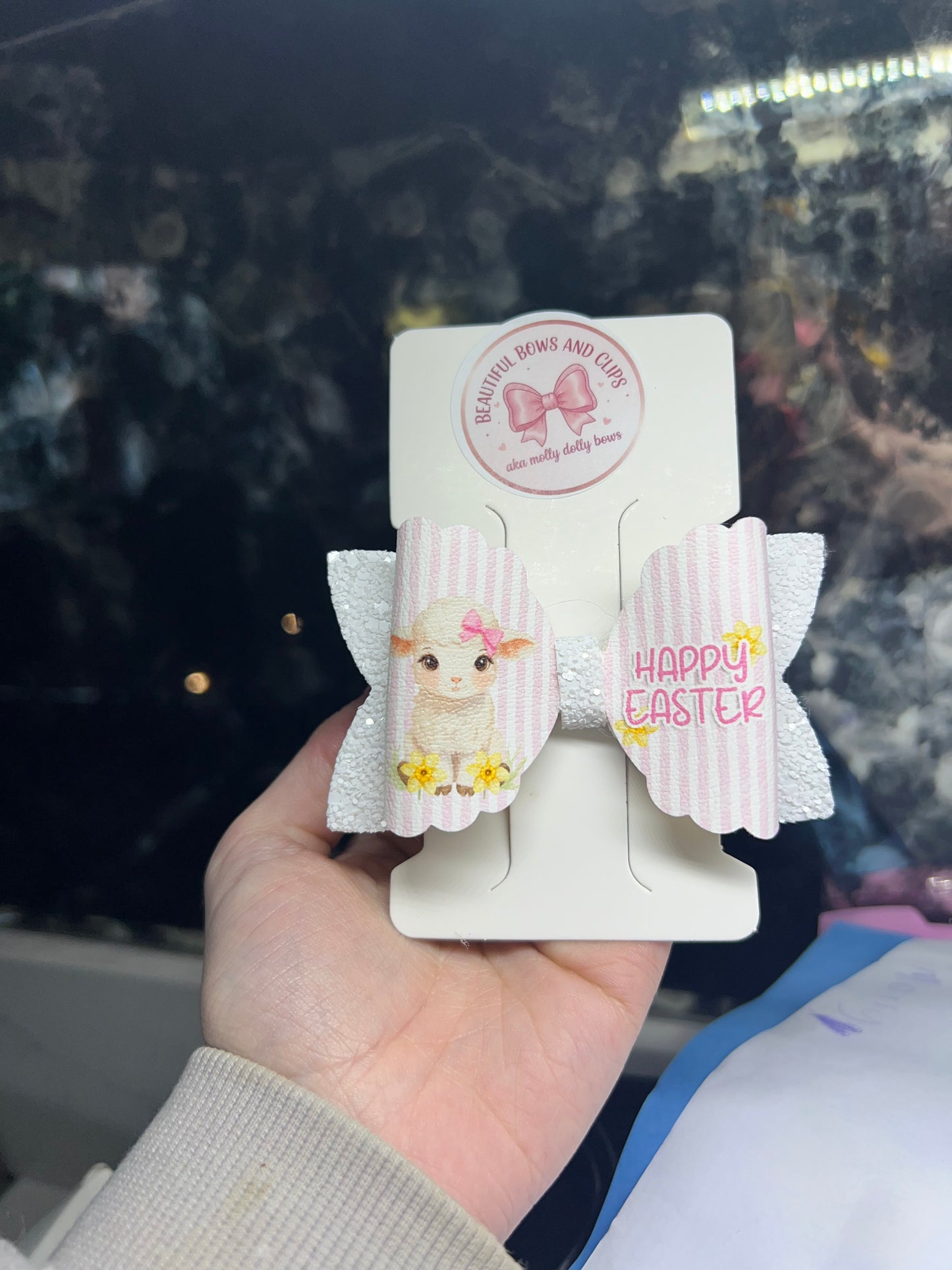 Happy Easter lamb hair bow