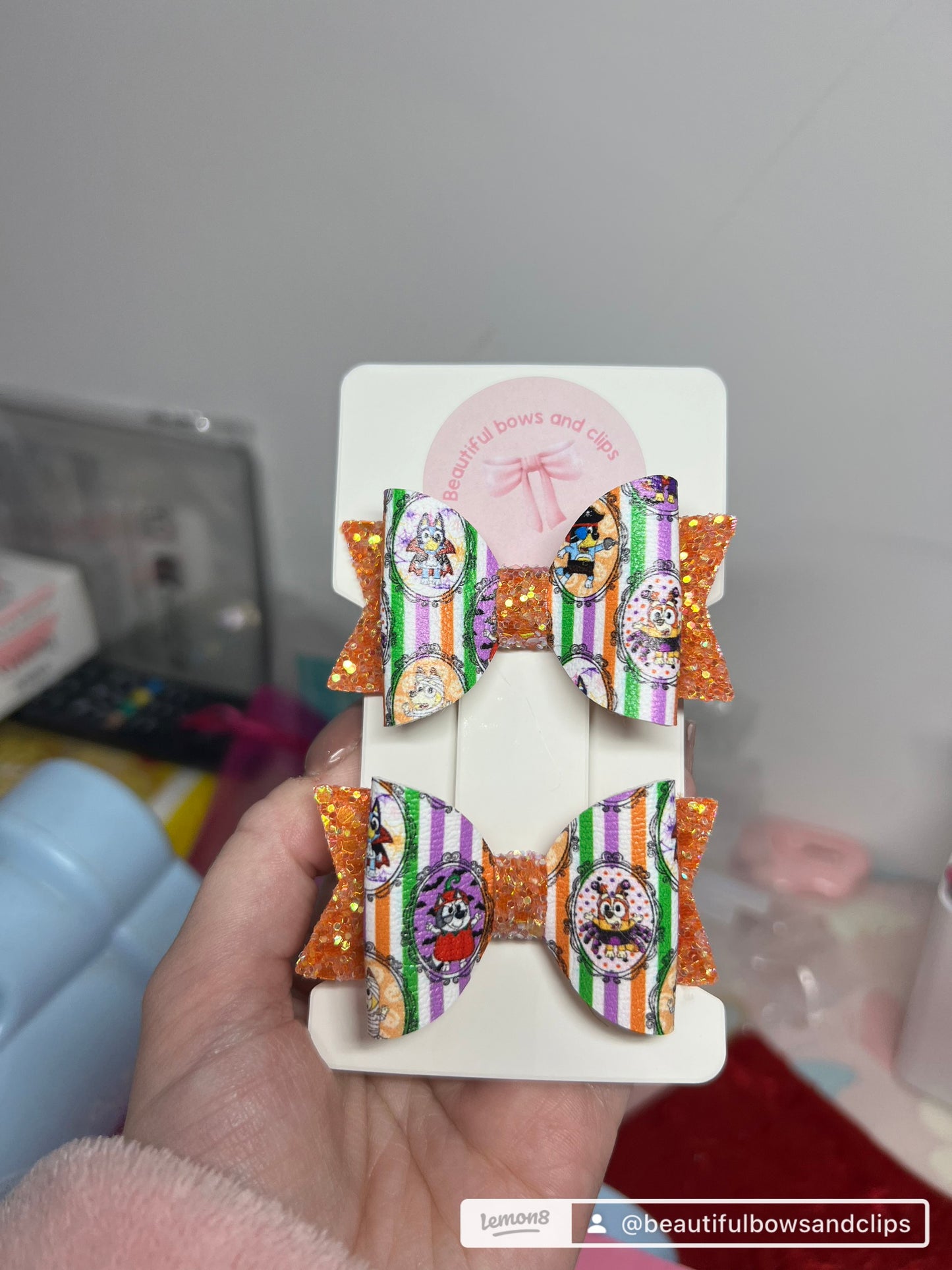 Blue dog Halloween hair bow