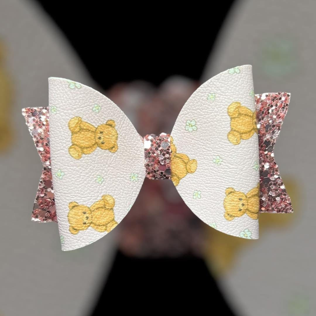 Teddy bear hair bow pink