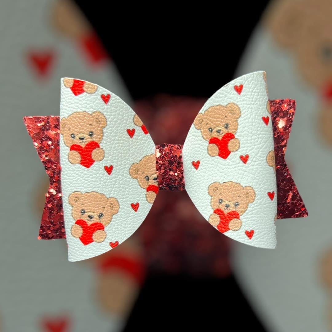 Teddy bear hair bow red