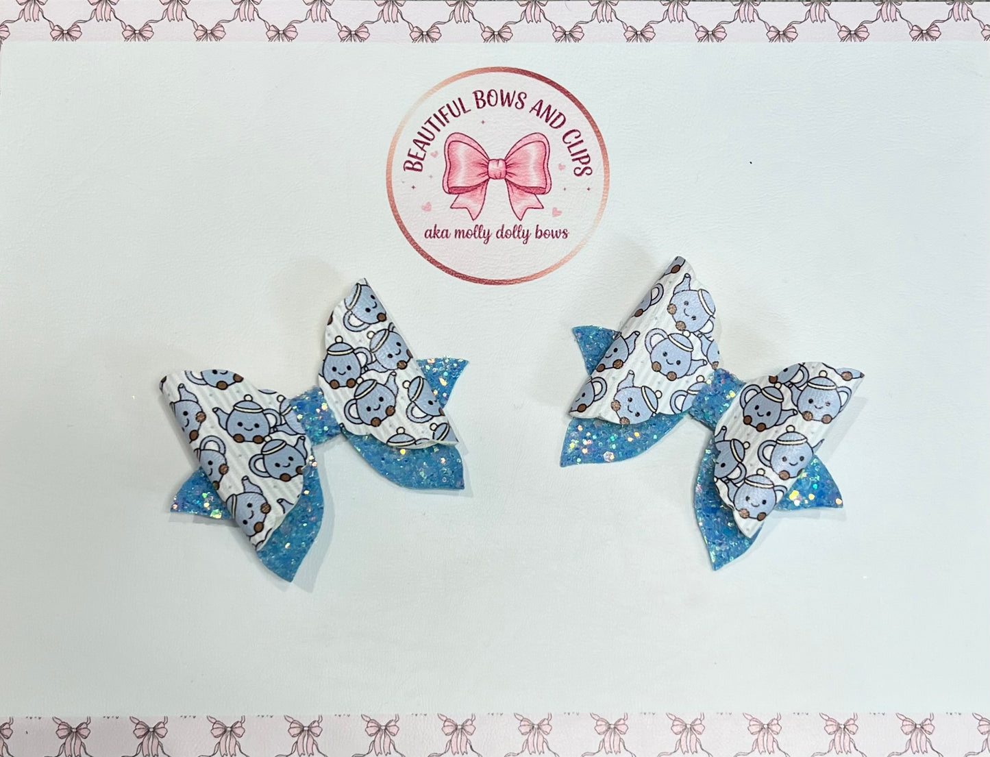 Jelly cat tea pot hair bow set