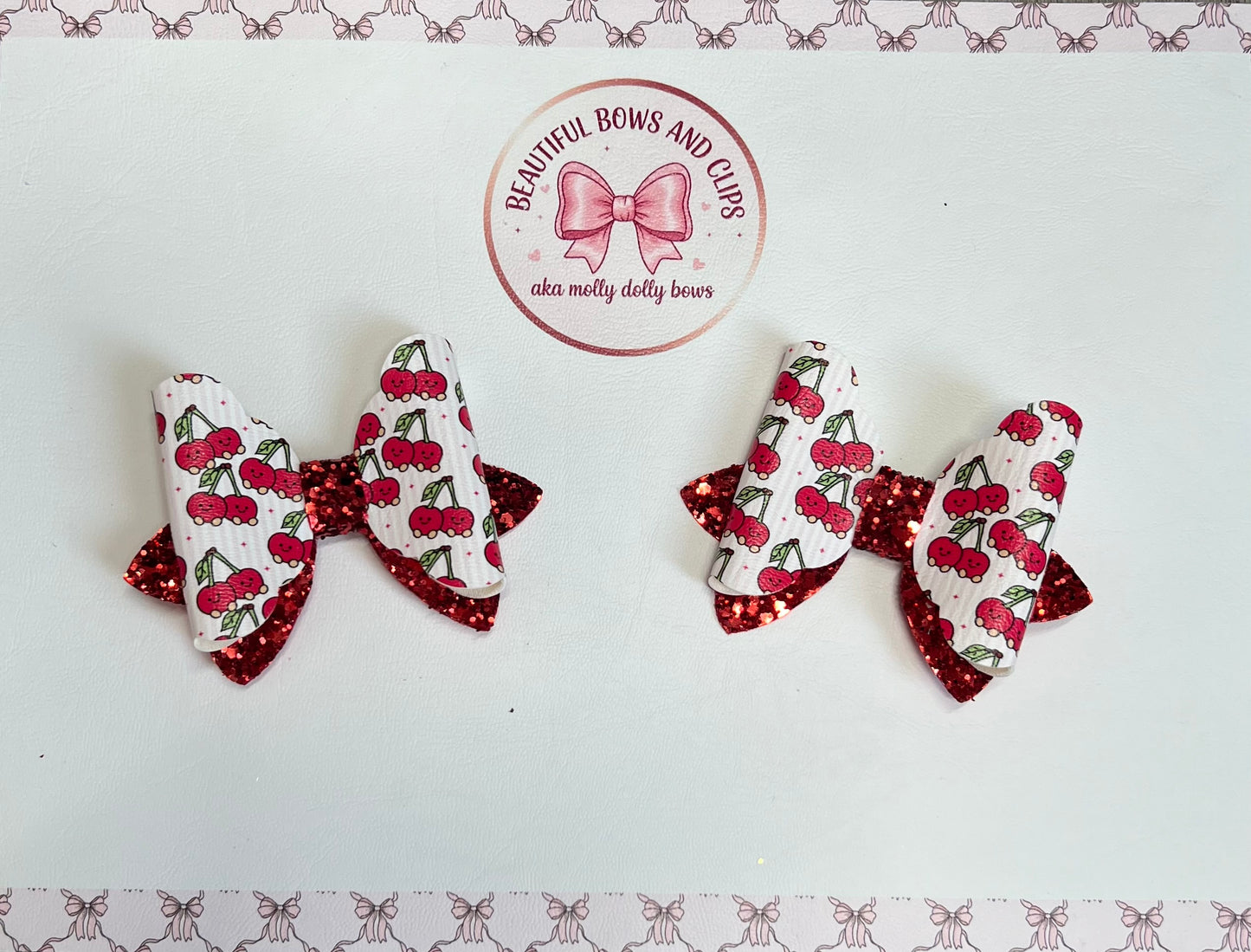 Jelly cat cherries hair bow set