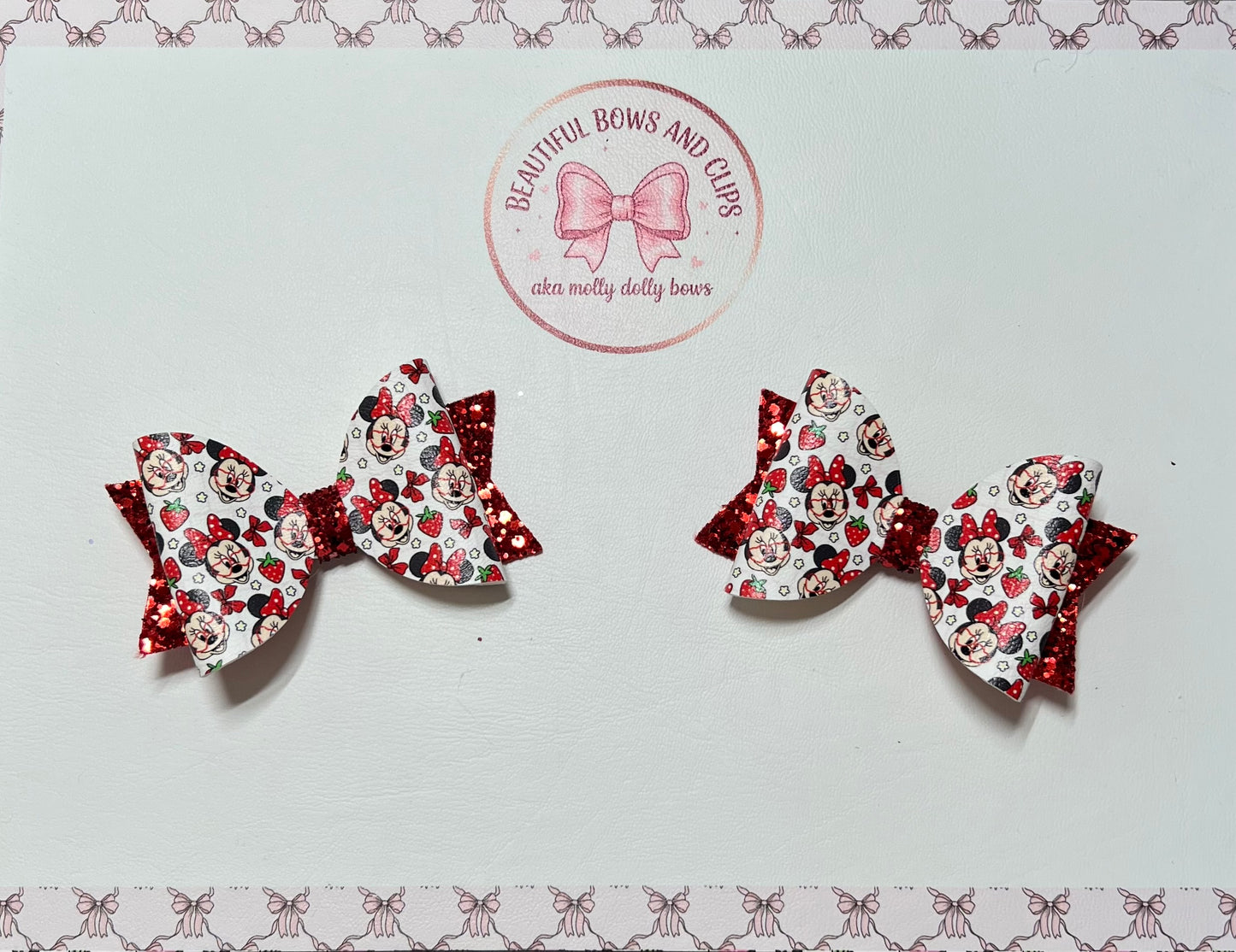 Minnie strawberry hair bow set