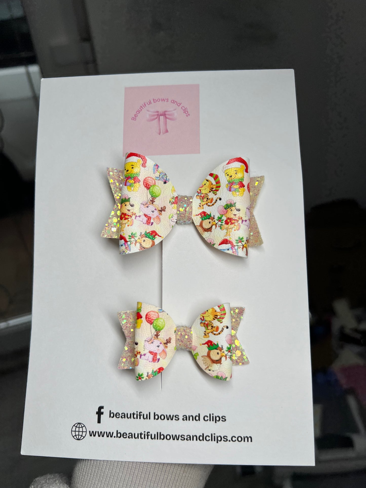 Pooh bear Xmas hair bow