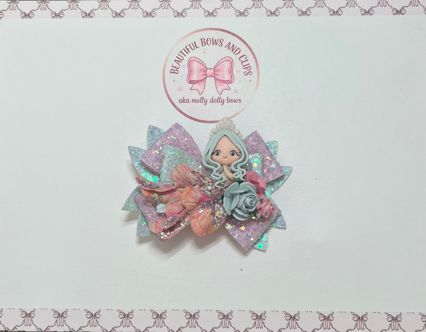 Blue and pink mermaid hair bow