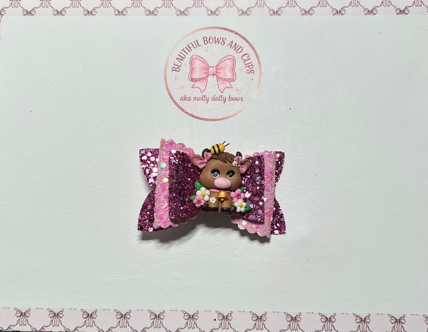 Pink highland cow hair bow