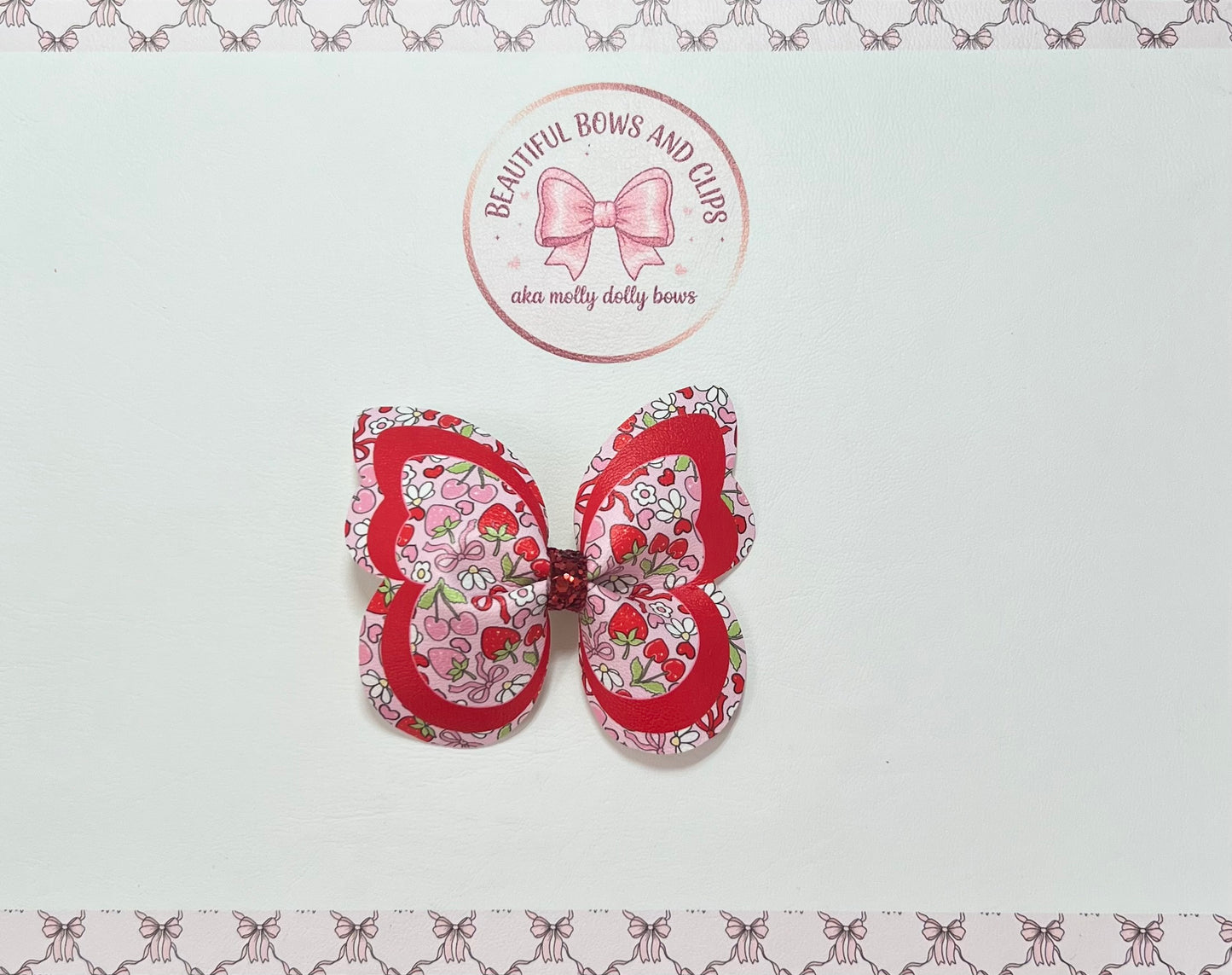 Strawberry and cherry butterfly hair bow