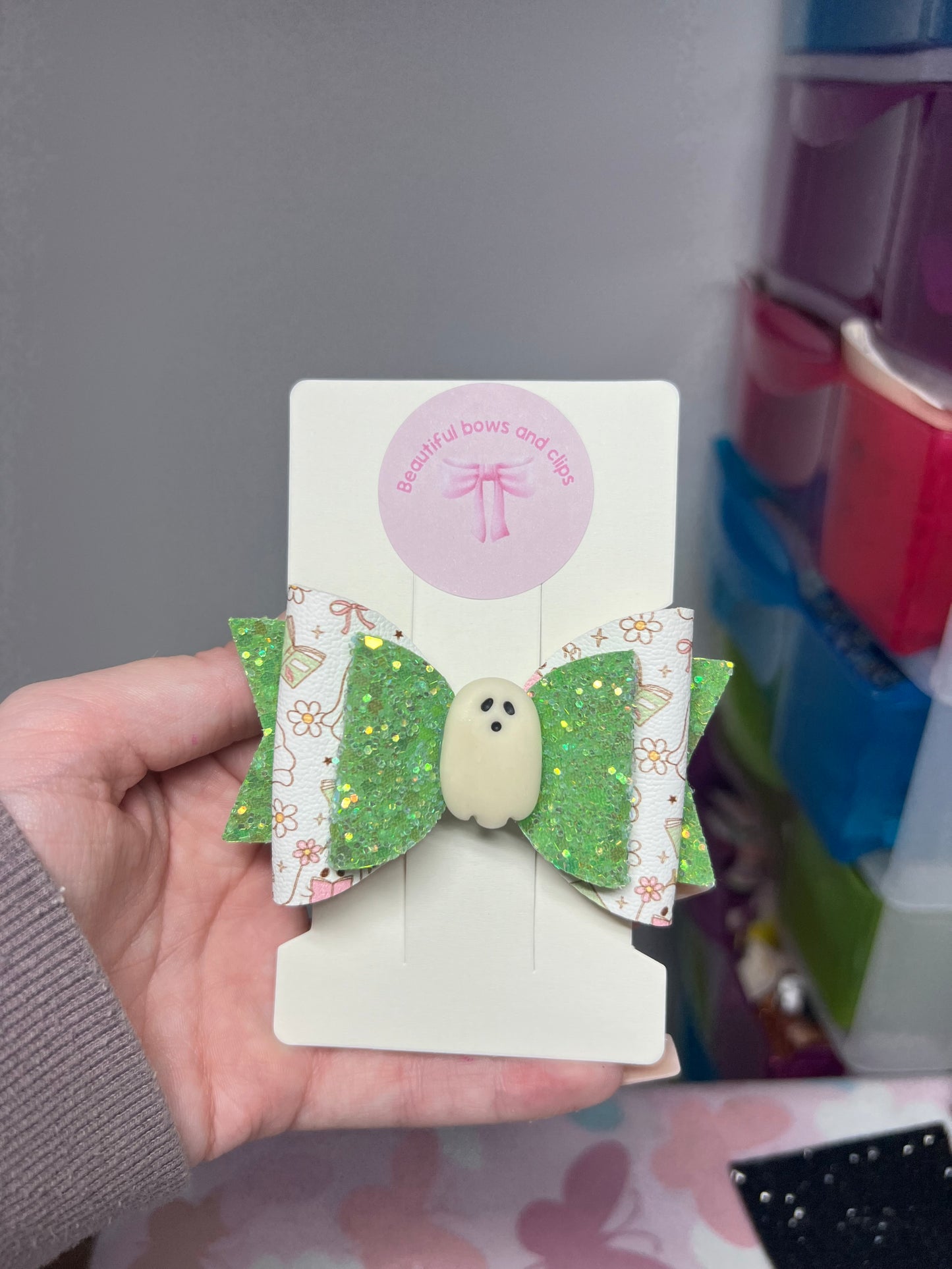 Glow in the dark ghost hair bow