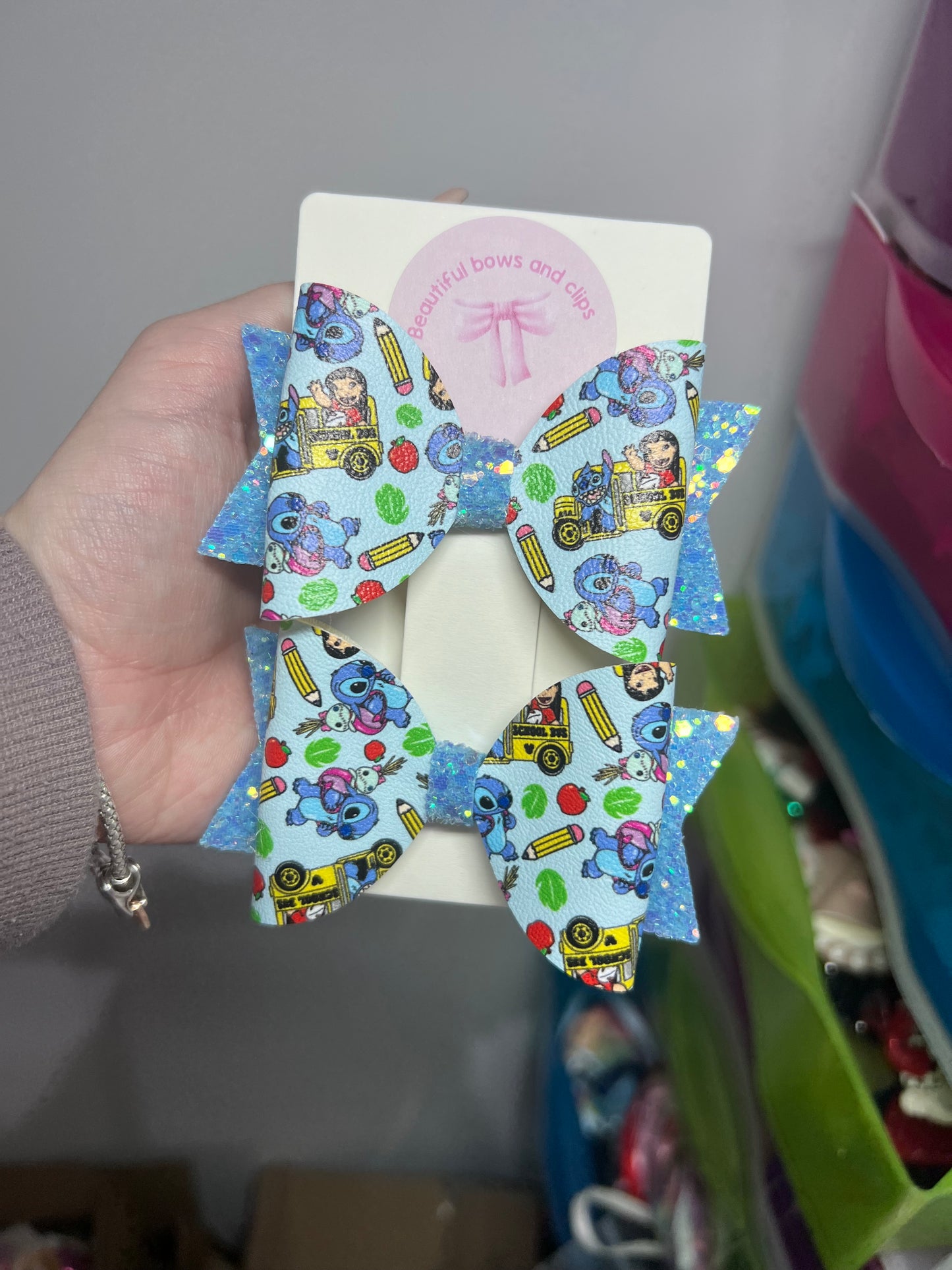 Blue monster school bow