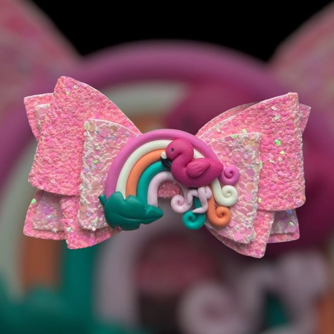 Flamingo rainbow hair bow