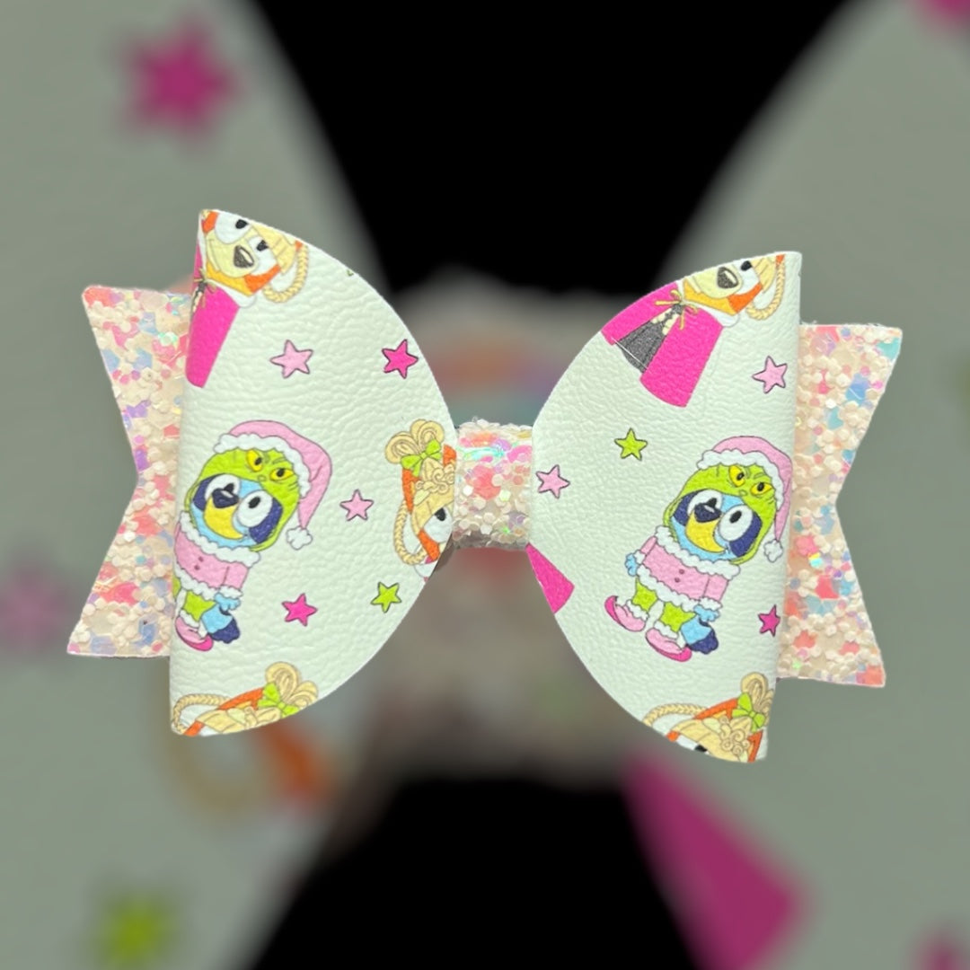 Blue dog Christmas hair bow