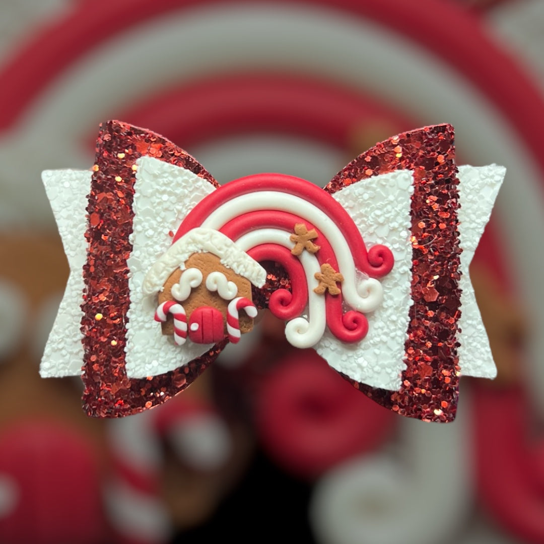 Red gingerbread house hair bow (ONCE ITS GONE ITS GONE)