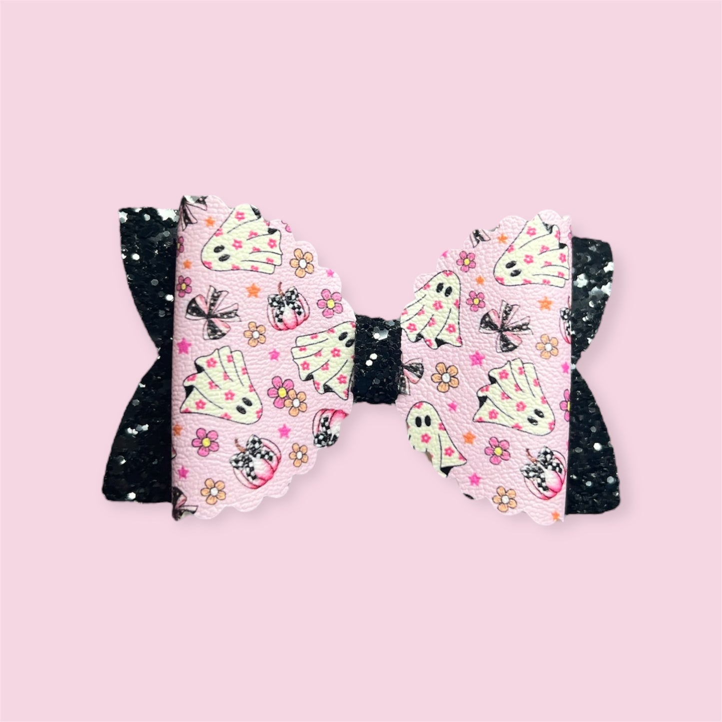 Pink ghost bows and pumpkins hair bow