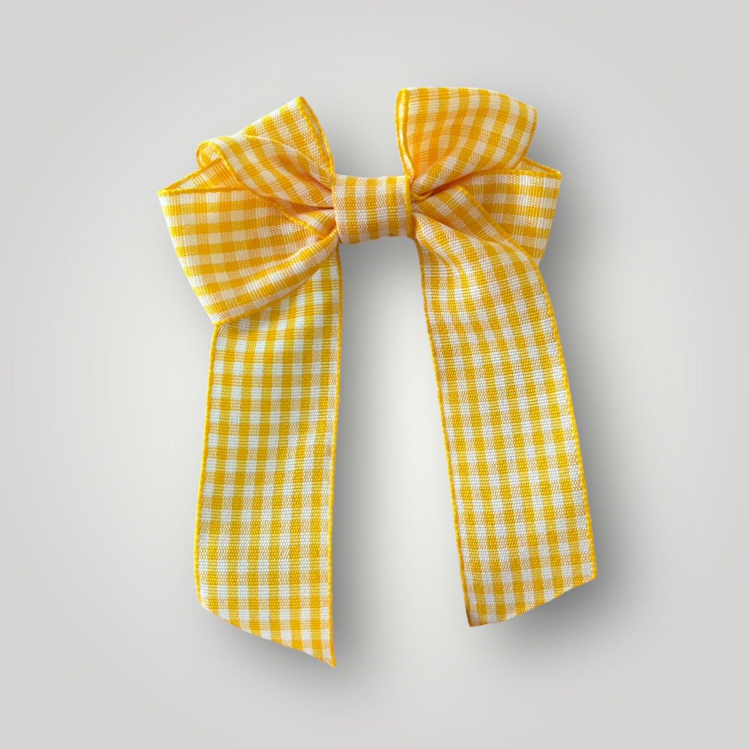 Mustard yellow gingham hair bow