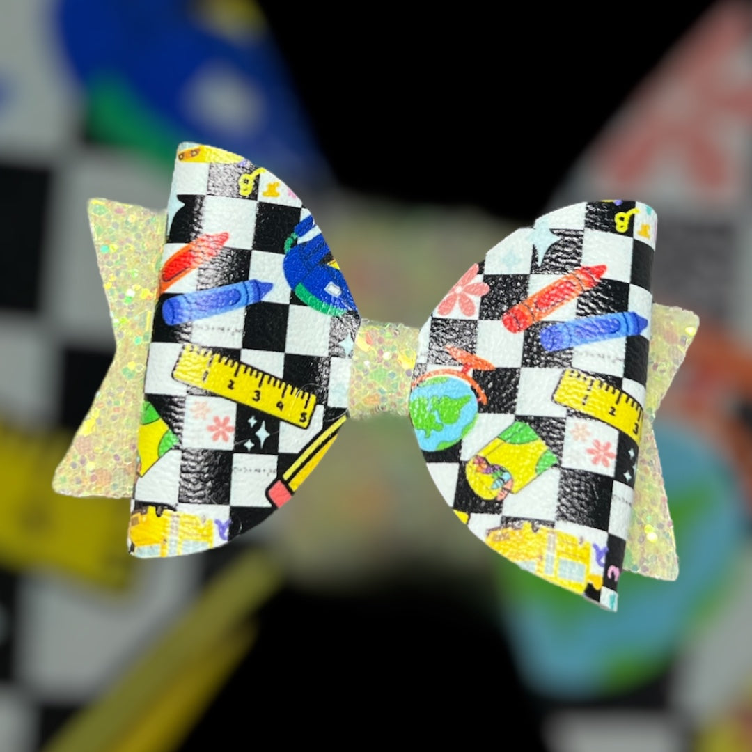 School checked hair bow