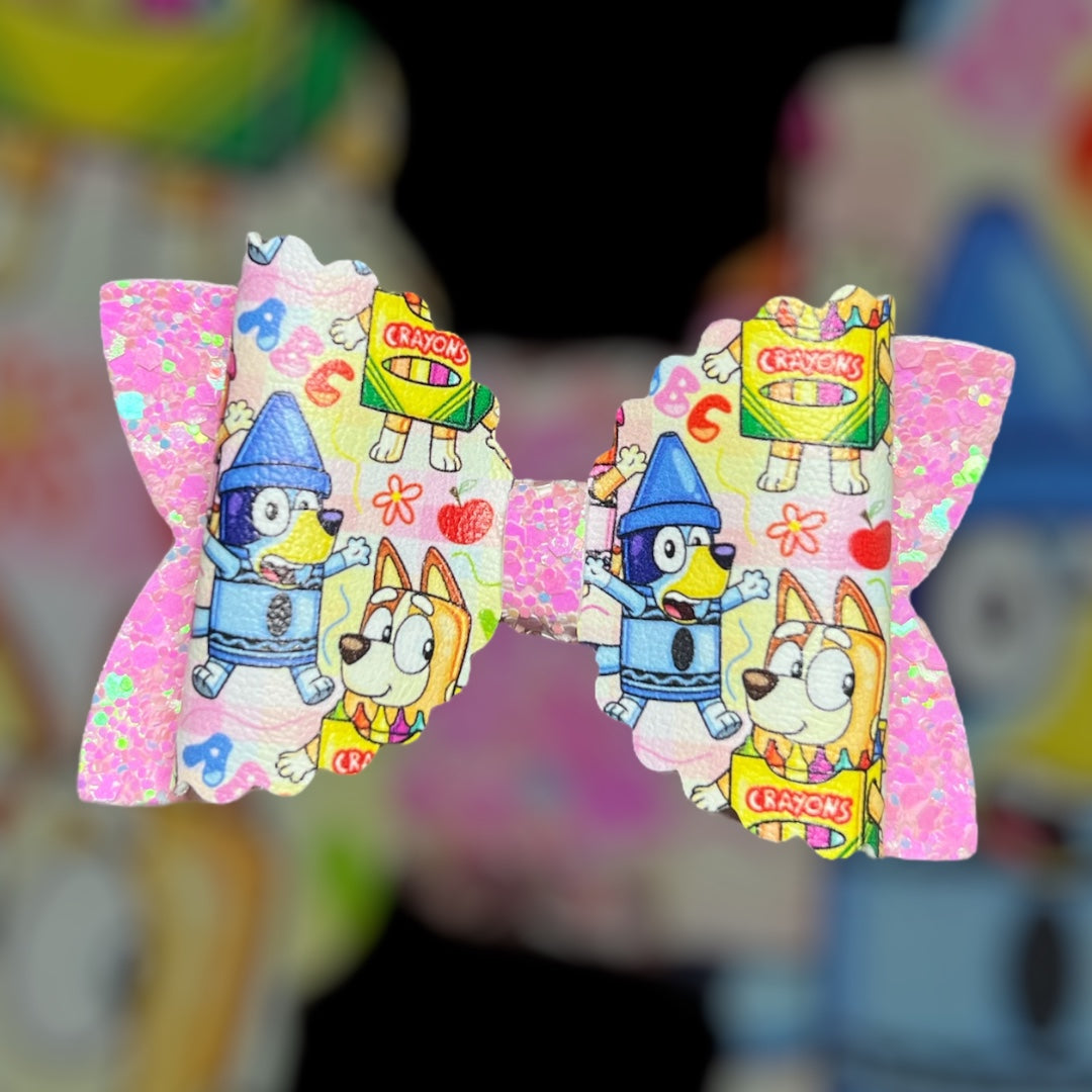 Blue dog crayon hair bow