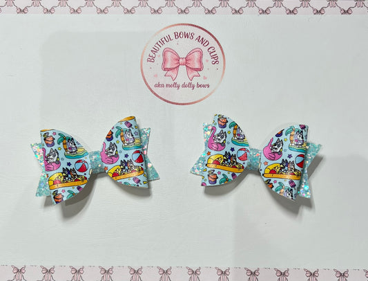 Blue dog summer hair bow set