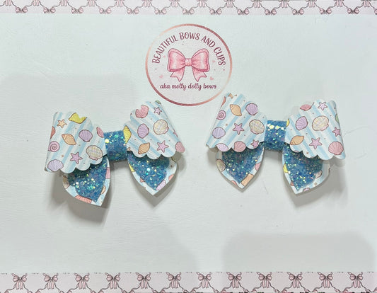 Summer sea shells hair bow set
