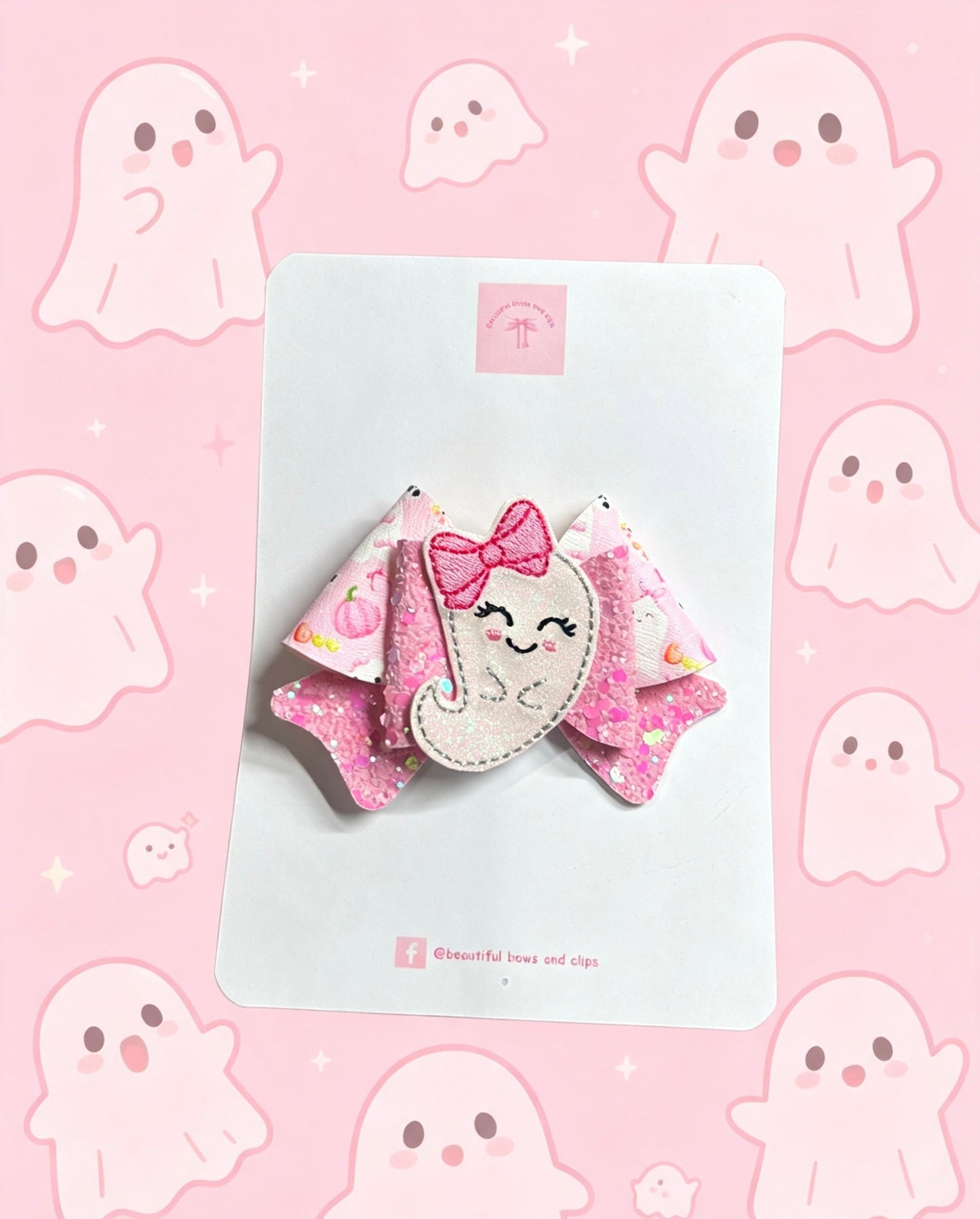 Pink bow ghost hair bow