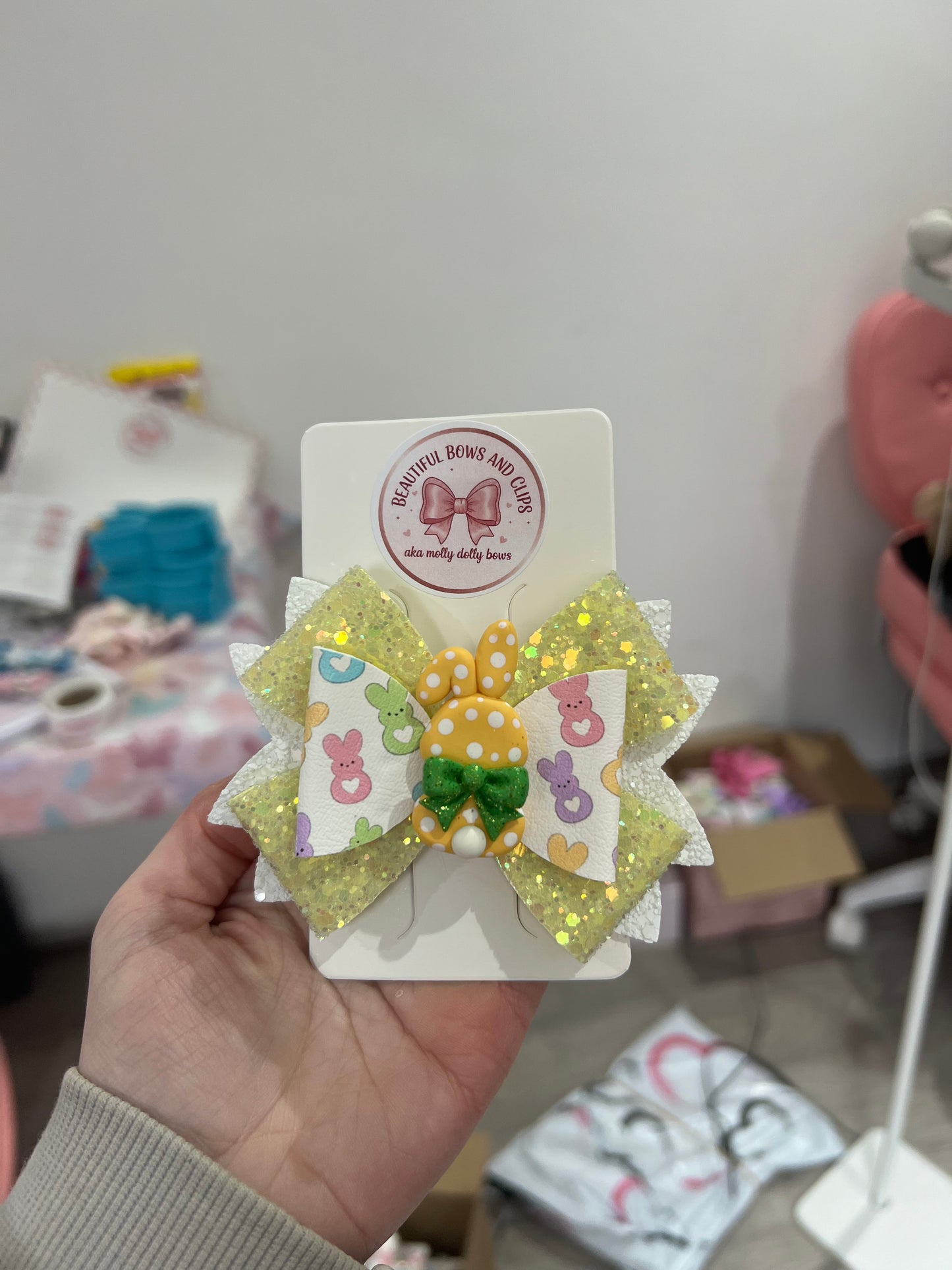 Yellow bunny Easter hair bow
