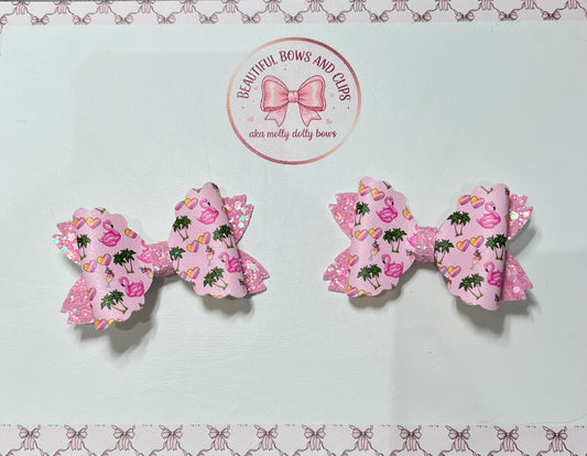 Flamingo hair bow set