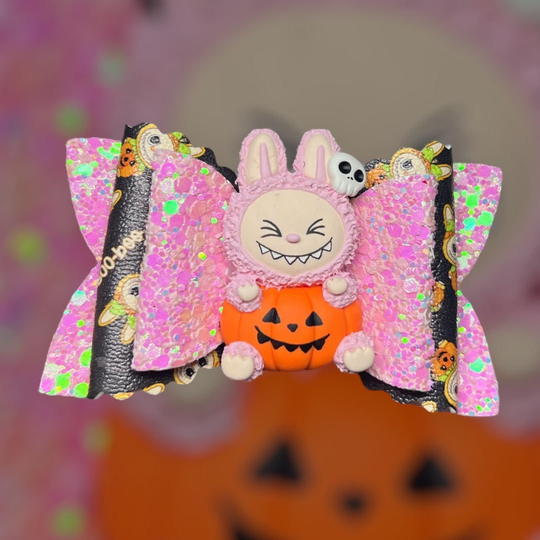 Pink labubu Halloween hair bow