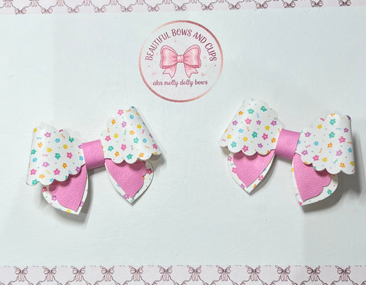 Pink floral hair bow set