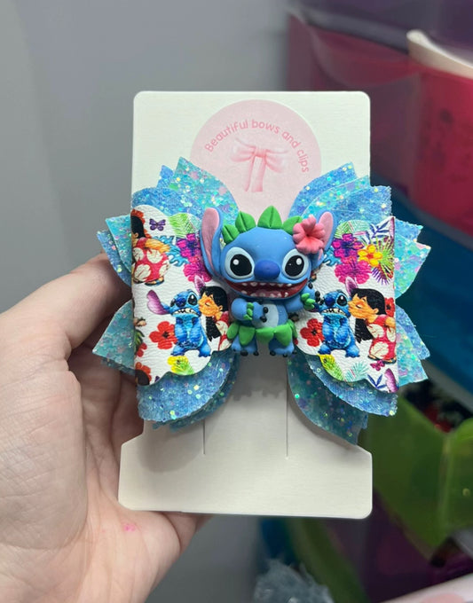 Blue monster hair bow