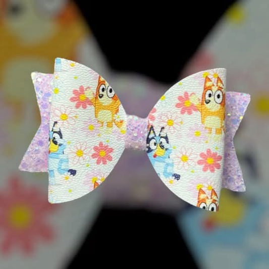 Blue dog floral hair bow