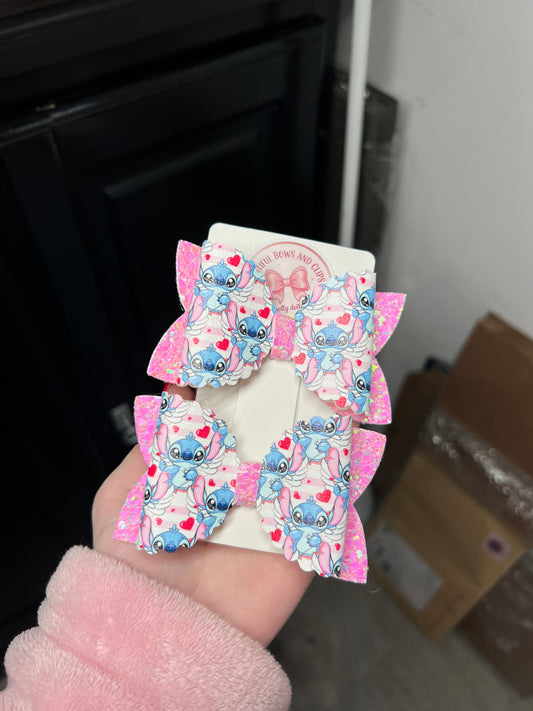 Stitch valentines hair bow set