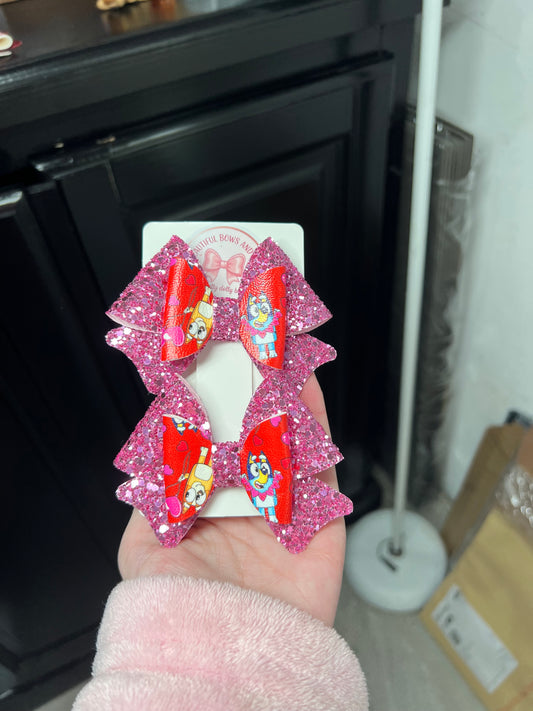 Blue dog hair bow valentines set