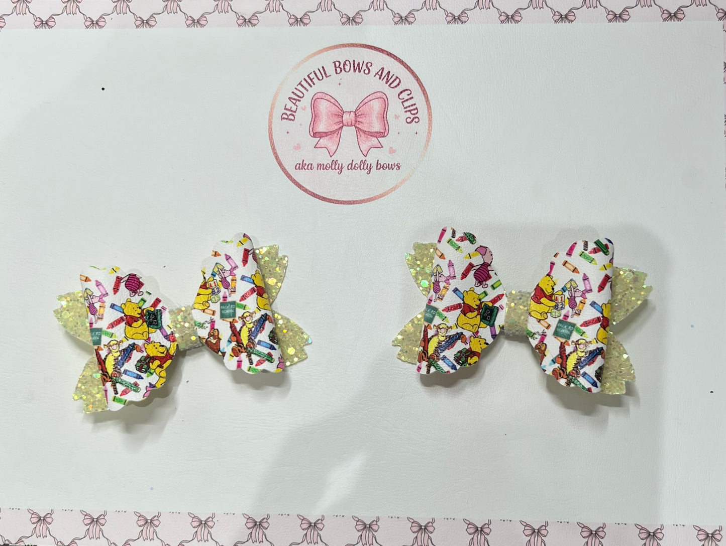 Pooh bear school hair bow set