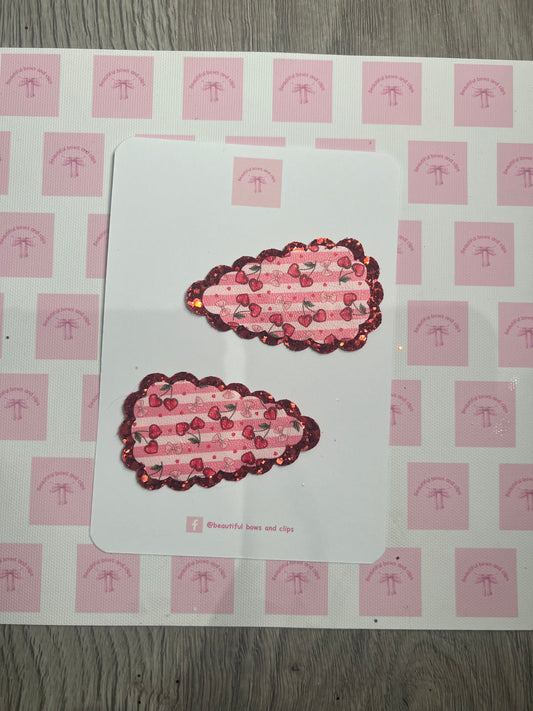 Cherry heart stripes clip set