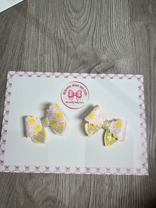 Easter chick and bunny hair bow set