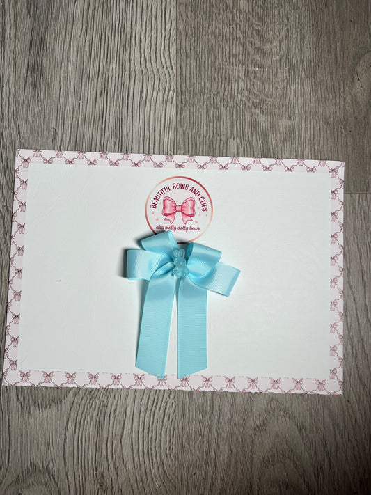 Blue bunny ribbon hair bow