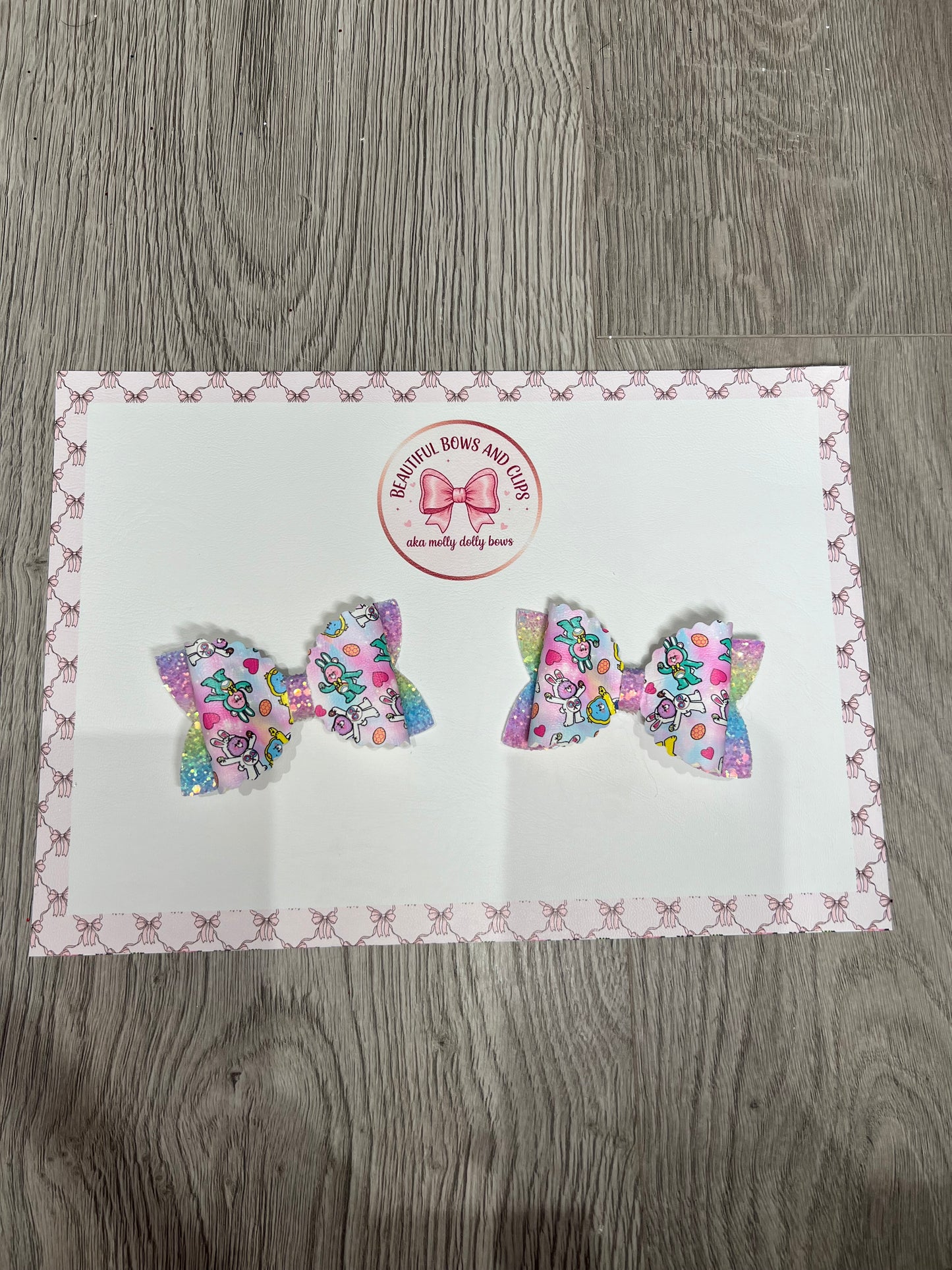 Care bear Easter hair bow set