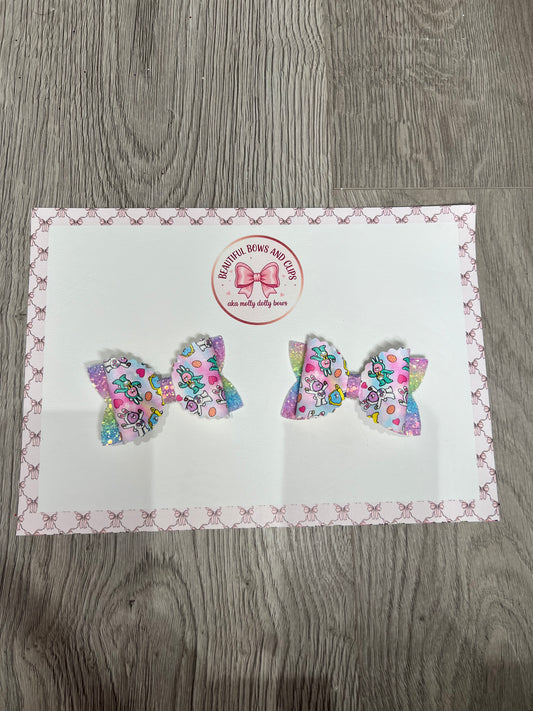 Care bear Easter hair bow set
