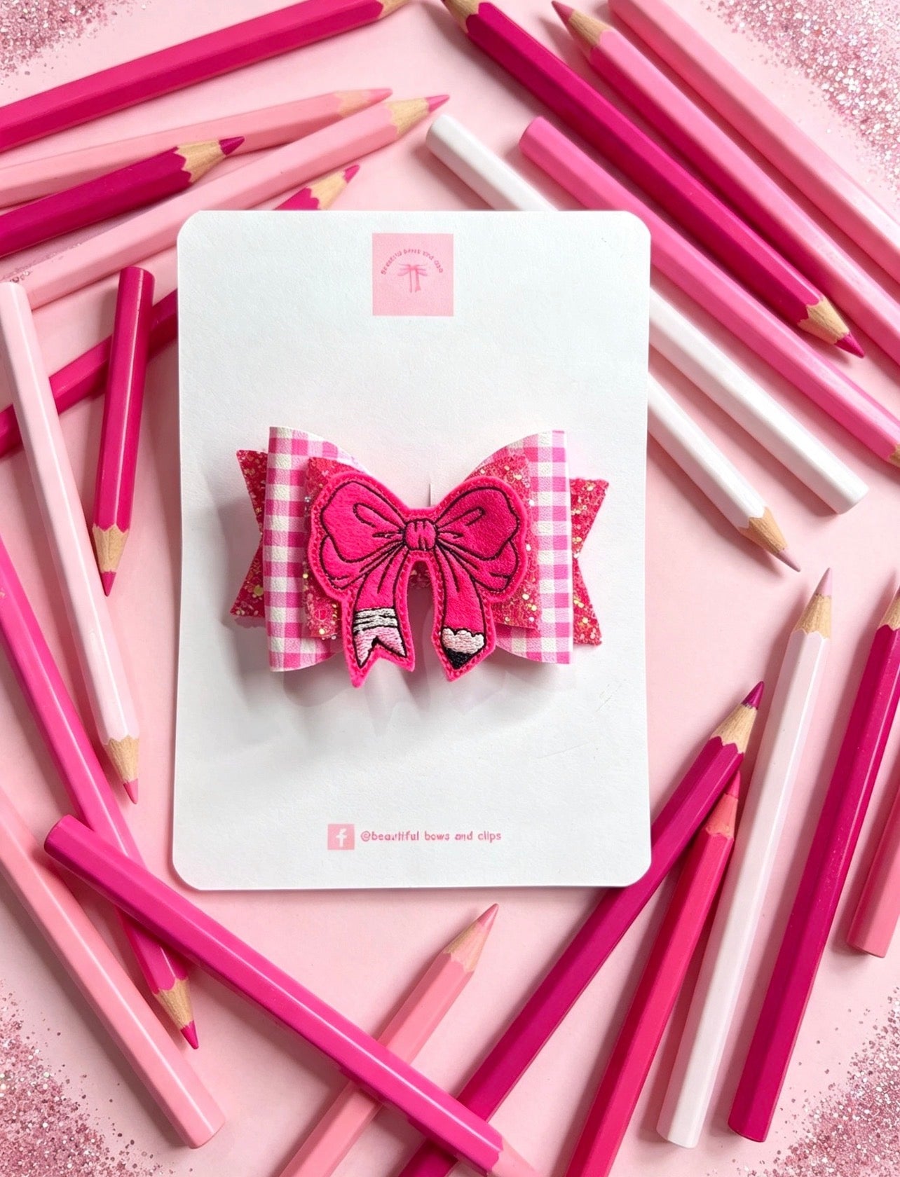 Pink school hair bow