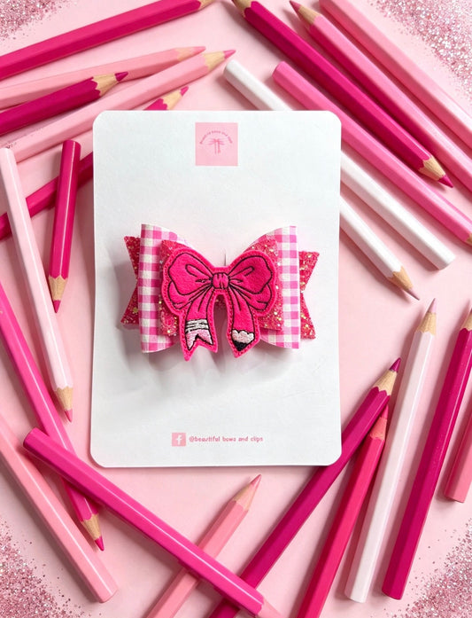 Pink school hair bow
